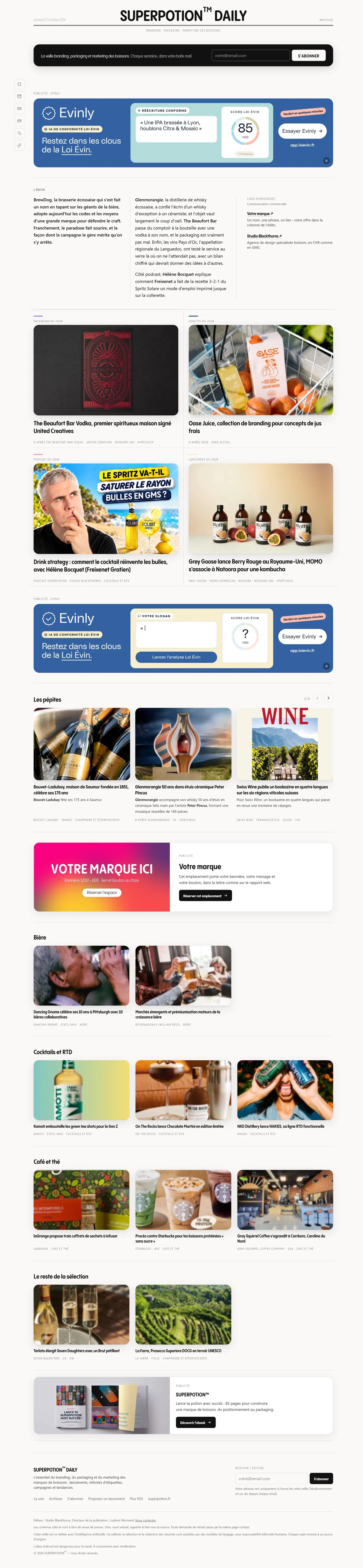 Le rapport web de SUPERPOTION™ Daily en entier, avec ses cinq emplacements
