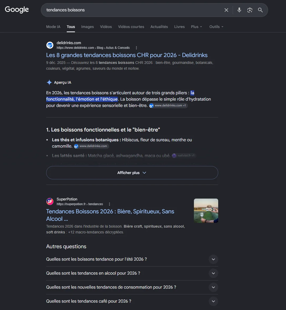 Résultats Google pour « tendances boissons »