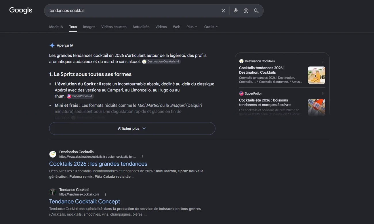 Résultats Google pour « tendances cocktail »