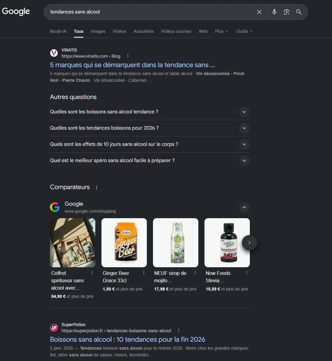 Résultats Google pour « tendances sans alcool »